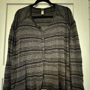 Free People Open Knot Asymmetrical Hem Black and Gray Sweater size XS